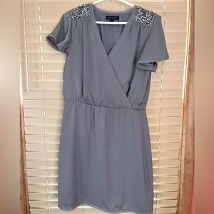 Banana Republic Grey Satin Flutter Sleeve Dress